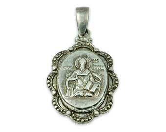 Antique Style Saint Spyridon Sterling Silver Greek Orthodox Pendant
