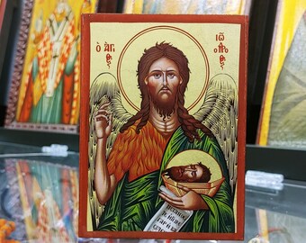 Christian Handmade icon of Saint John Baptist Prodromos, Greek Orthodox Religious Christian Icon