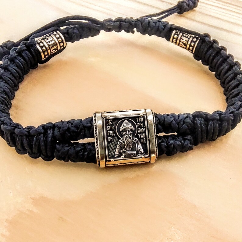 Exclusive Bracelet Saint Spyridon 14K Gold Pendant, Exclusive Prayer Rope Jewelry image 1