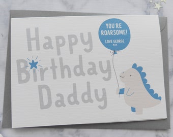 Personalised Daddy, Dada, Dad Birthday Card, Cute Dinosaur Daddy Birthday Card, Happy Birthday Daddy Card, You're Roarsome Birthday Card