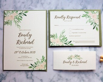 Floral Wedding Invite, Greenery Invitation, Botanical Wedding Invitation, Rustic Wedding Invitation, Modern Invite, Foliage Invite