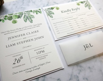 Greenery Wedding Invite, Vellum Invitation, Botanical Wedding Invitation, Rustic Wedding Invitation, Modern Invite, Foliage Invite