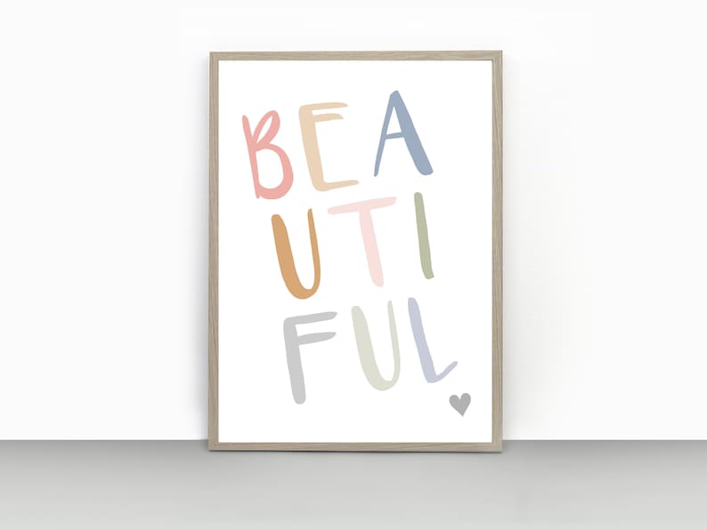 Beautiful print, Dressing Room prints, Inspirational Print, Home Prints, Quote Print, Minimalist Print, Grey, Pink, Blue, Green, Heart image 1