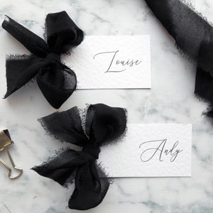 Bow Chiffon Ribbon Place Cards, Frayed Edge Chiffon Ribbon Bow Place Cards, Place Name Card Personalised, Bow Wedding Place Card, 51 Colours