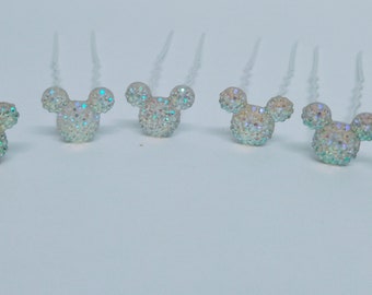 Disney Mickey inspired pair of Resin Glitter Hair barrettes pins clips color choice