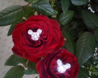 6 disney  Silver Mickey Bling Minnie Mouse Hidden Ears Flower Pins Brides Wedding BOUQUET Various Colours flower pins picks