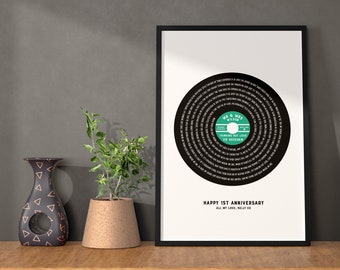 Record Lyrics Print | Engagement Print | Wedding Gift | Engagement Gift | Lyrics Print | Gifts For Him & Her