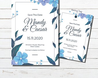 Blue flowers Save The Date