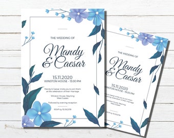 Blue flowers Wedding Invites