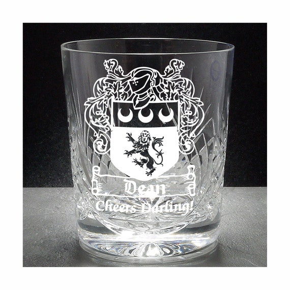 Family Crest Crystal Rocks Whiskey Engraved Coat of Arms Scotch crest Bourbon Glass SET OF 4