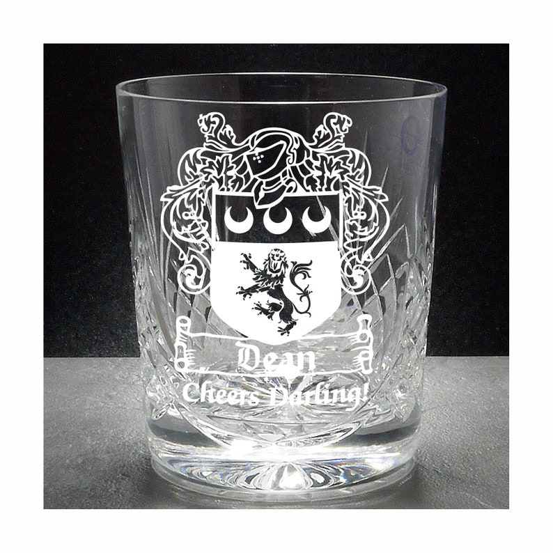 Personalised Crystal Whisky Glass Engraved with Family Crest / Etsy