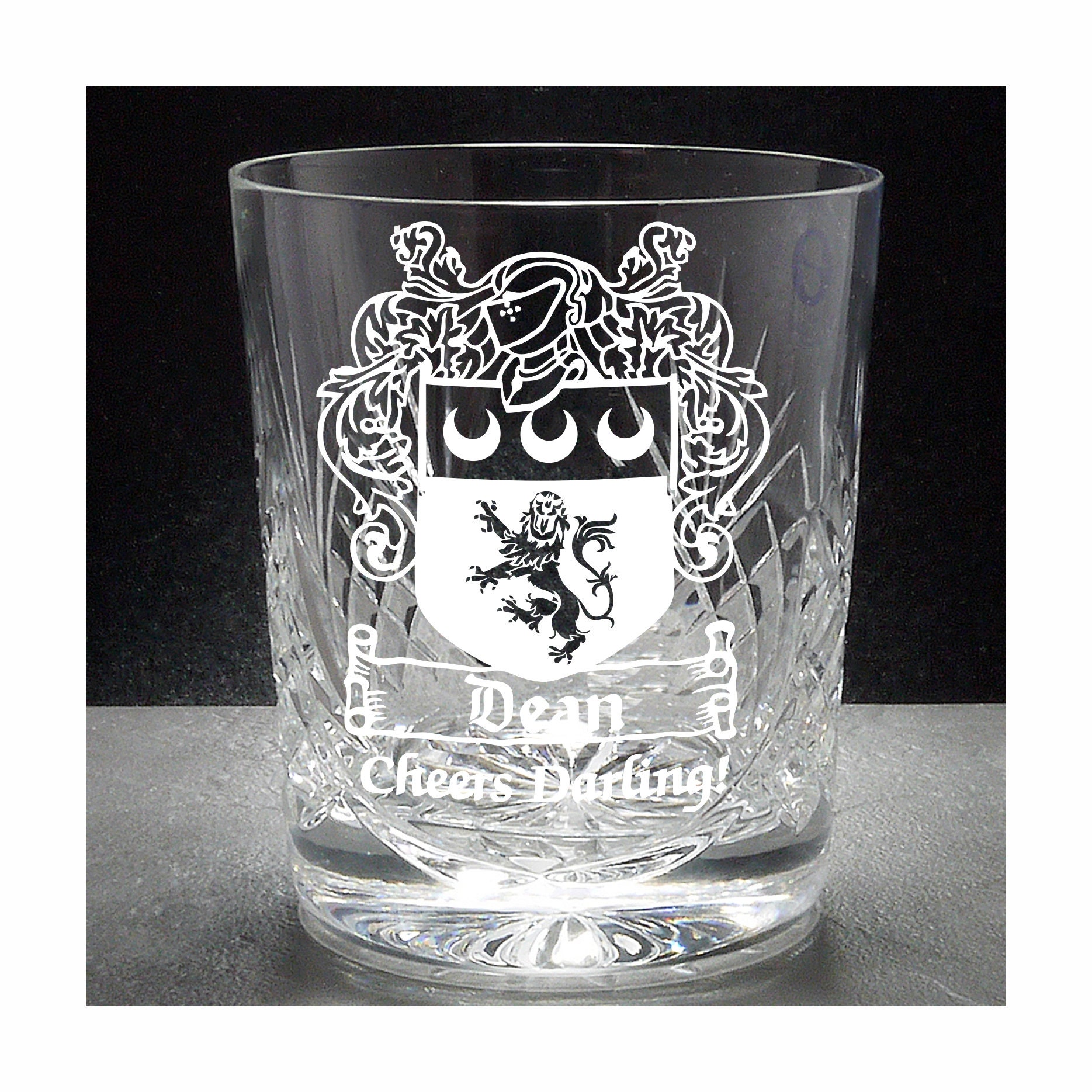Personalised Crystal Whisky Glass Engraved with Family Crest / Etsy