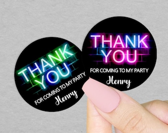 Personalized Neon Party Thank You Stickers: Glow Party Favors