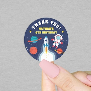 Personalized Space Rocket Birthday Thank You Stickers