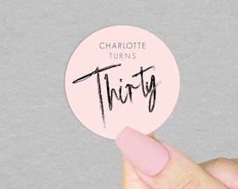 Personalized Pink 30th Birthday Stickers: Party Favor Labels