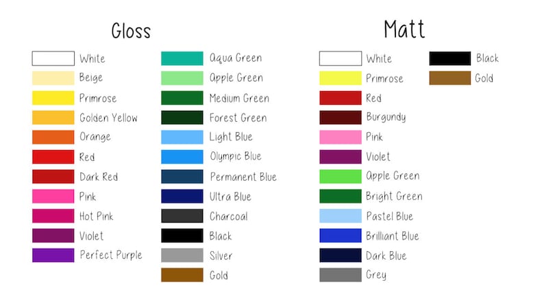 Pode incluir: Uma carta de cores que mostra os nomes de 18 cores diferentes em acabamentos brilhantes e foscos. As cores incluem branco, bege, amarelo primavera, amarelo dourado, laranja, vermelho, vermelho escuro, rosa, rosa intenso, violeta, roxo perfeito, verde &aacute;gua, verde ma&ccedil;&atilde;, verde m&eacute;dio, verde floresta, azul claro, azul ol&iacute;mpico, azul permanente, azul ultra, carv&atilde;o vegetal, preto, prata, ouro, bord&ocirc;, verde ma&ccedil;&atilde;, verde brilhante, azul pastel, azul brilhante, azul escuro e cinza.