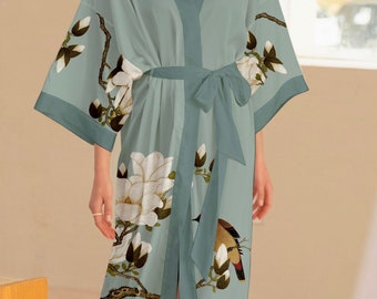 Kimono Robe, Satin Robe, Dressing Gown, Silk Robe, Bridal Robe, Bridesmaid Robes, Chinoiserie, Kimono