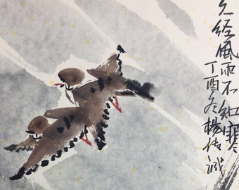 Chinese Art, Chinese Original Painting, Chinese Calligraphy Wall Art, Chinese Bamboo Art, Chinoiserie, Bird Art