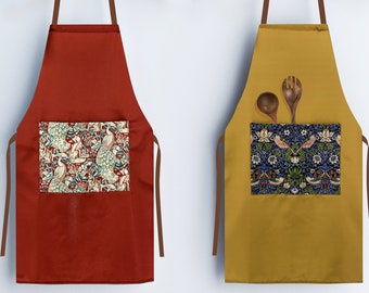 William Morris Apron with Pockets, Aprons for Women Cute, Christmas Apron with Adjustable Neck Straps and Back Ties