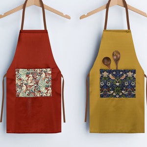 Delantal William Morris con bolsillos, delantales para mujer, bonito delantal navideño con tirantes ajustables para el cuello y lazos en la espalda