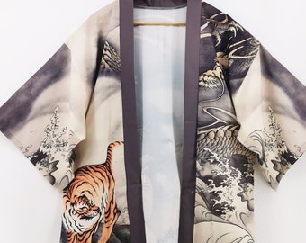 Japanese Streetwear, Haori Kimono Men, Japanese Shirt, Kimono Jacket, Tiger Shirt