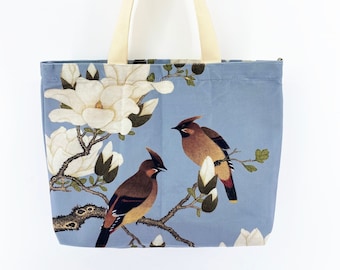 Tote Bag, Chinoiserie, Floral Tote, Tote Bag with Zipper and Pockets, Shoulder Bag, Shopping bag