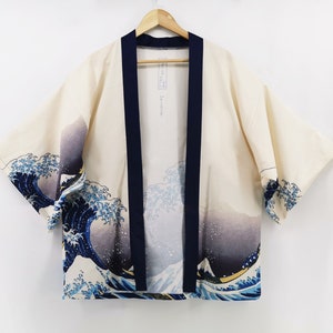 Kimono, Haori, Grande Onda al largo di Kanagawa, Abbigliamento giapponese, Giacca Kimono, Abito Kimono, Regali giapponesi, Uomini Kimono immagine 2