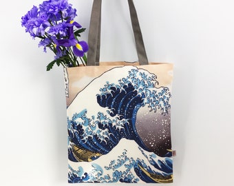 Great Wave off Kanagawa Canvas Tote Bag, Japanese Bag, Japanese Gifts, Tote Bags with Japanese Art, Hokusai