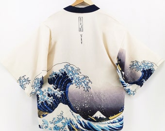 Kimono, Haori, Great Wave off Kanagawa, Japanese Clothing, Kimono Jacket, Kimono Robe, Japanese Gifts, Kimono Men