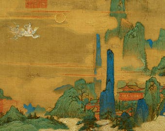 Chinesische Kunst, Landschaftsmalerei, Berglandschaft, Chinoiserie Kunst, Wanddeko, Landschaftsmalerei