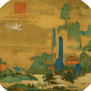 Chinesische Kunst, chinesische Landschaftsmalerei, Bergbild, Chinoiserie Kunst, chinesische Kunst Wanddekoration