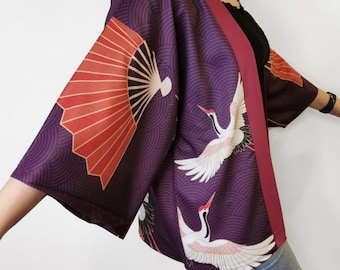 Kimono, Haori, kurtka kimono Crane, odzież japońska, kurtka kimono, szata kimono, japońskie prezenty, kimono męskie, nowy projekt