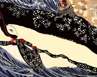 日本美術、気まぐれな生き物、クジラのアート、日本美術、壁アート