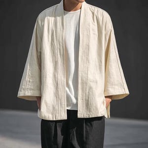 Baumwolle Kimono-Jacke | Leichter Noragi Haori | Japanisch inspirierte Unisex-Strickjacke