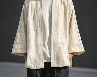 Chaqueta kimono de algodón / Haori Noragi ligero / Cárdigan unisex de inspiración japonesa