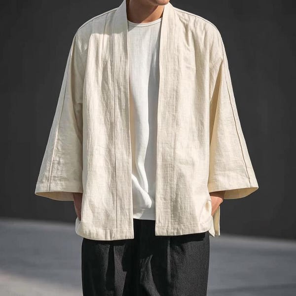 Cotton Kimono Jacket | Lightweight Noragi Haori | Japanese-Inspired Unisex Cardigan