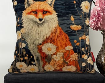 Fodera per cuscino con volpe del bosco, 45 x 45 cm, federa decorativa in cotone e lino, decorazione rustica per la casa con animali