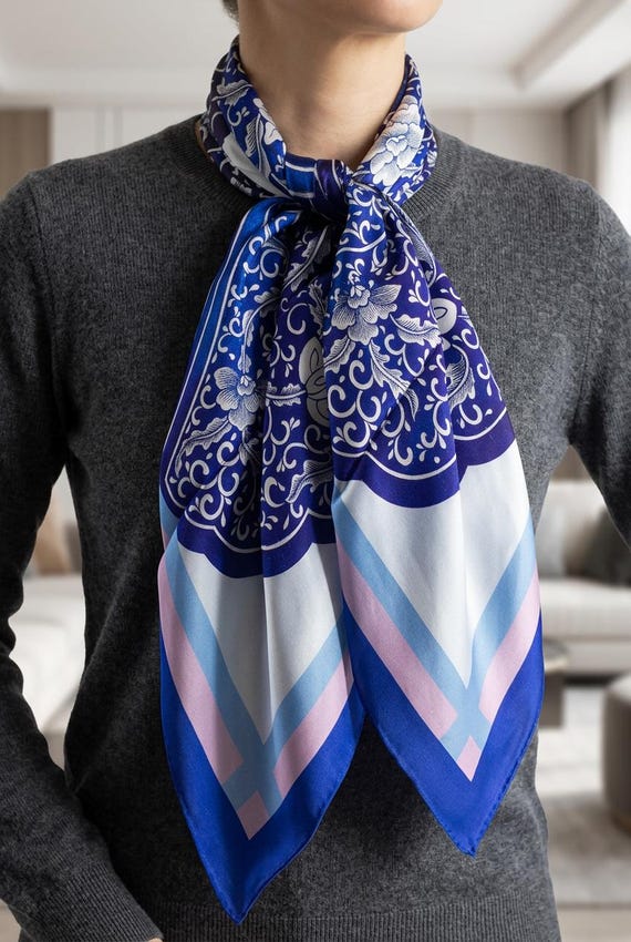 Silk Scarf, Square Silk Scarf, Head Scarf, Chinoiserie, Gifts for