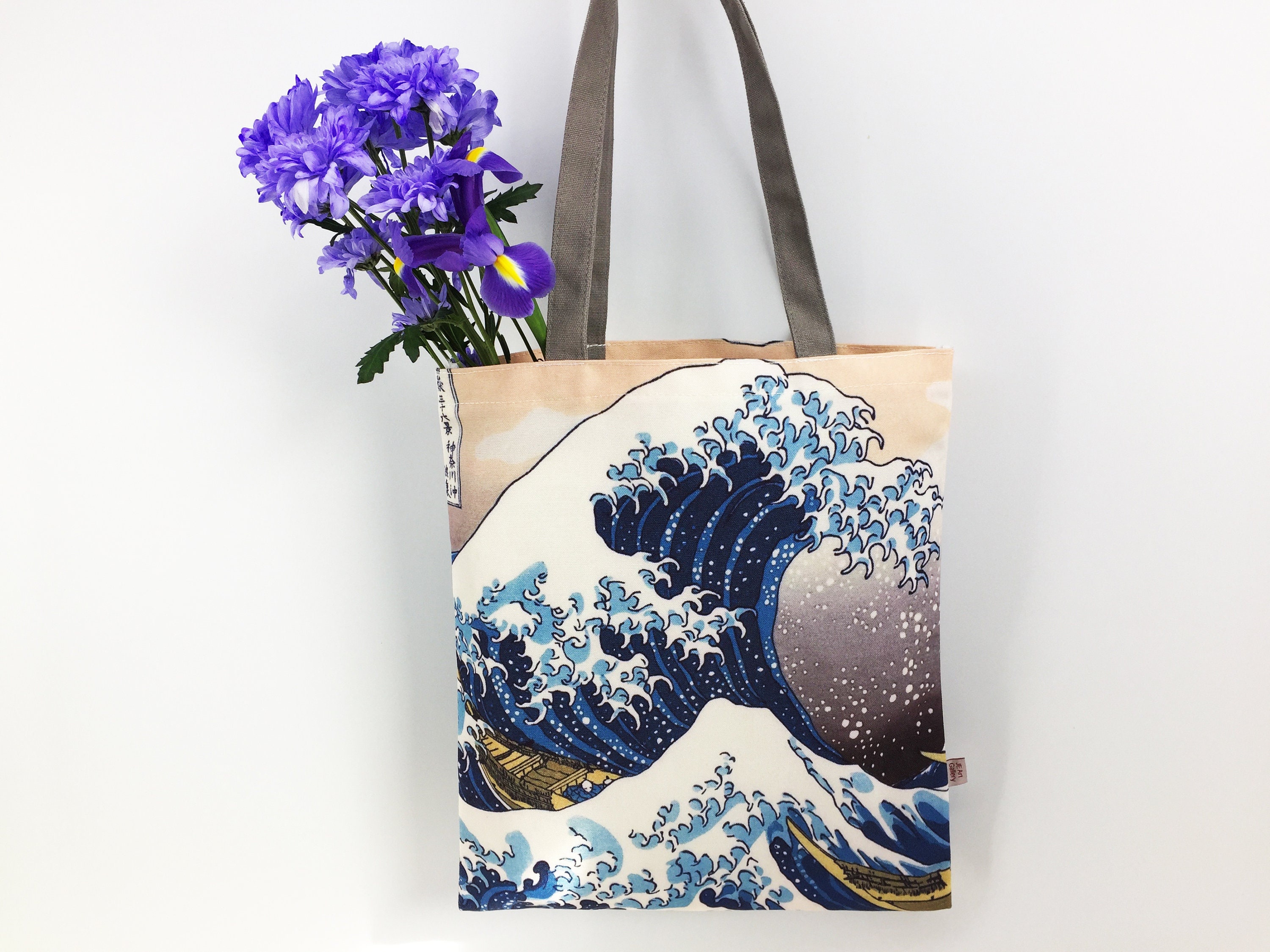 Japanese Gifts for Women, Japanese Kanji Harajuku Style Blue Tote, Christmas Gift for Her, Overnight Bag, Beach Bag, Everyday Shoulder Bag.