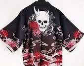 Kimono With Skeleton Print / Japan Kimono / Skeleton Shirt