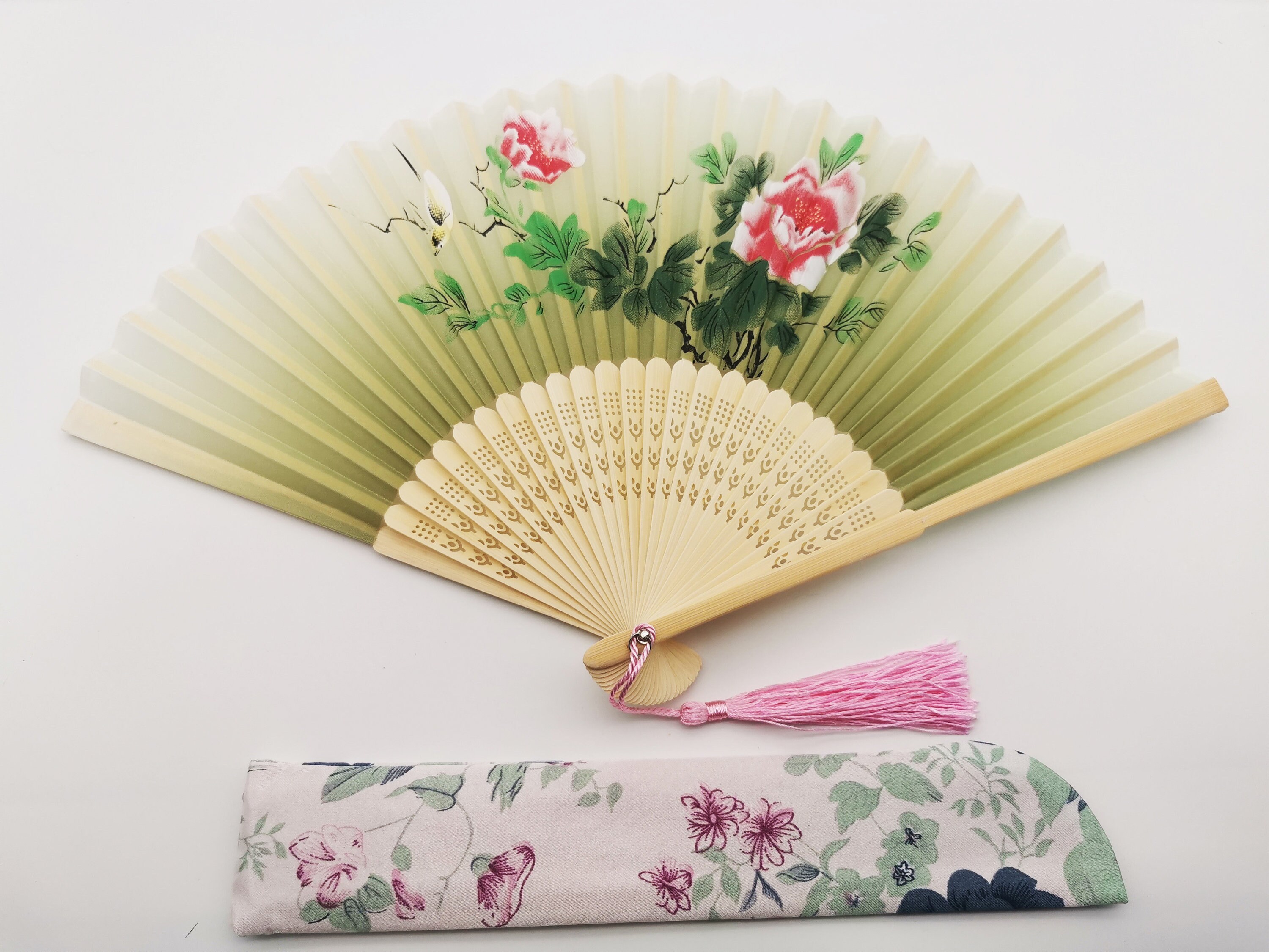 Luxshiny Bambus-Faltfächer Rund – Japanischer Handfächer, Rosa | 33 Cm, Für Dekoration & Events