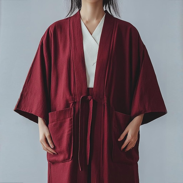 Kimono, Cotton Robe, Dressing Gown, Hanfu, Red Kimono Robe Yukata