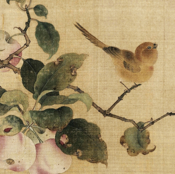 熟した果実に惹かれる鳥、中国美術、日本美術、シノワズリ美術、中国