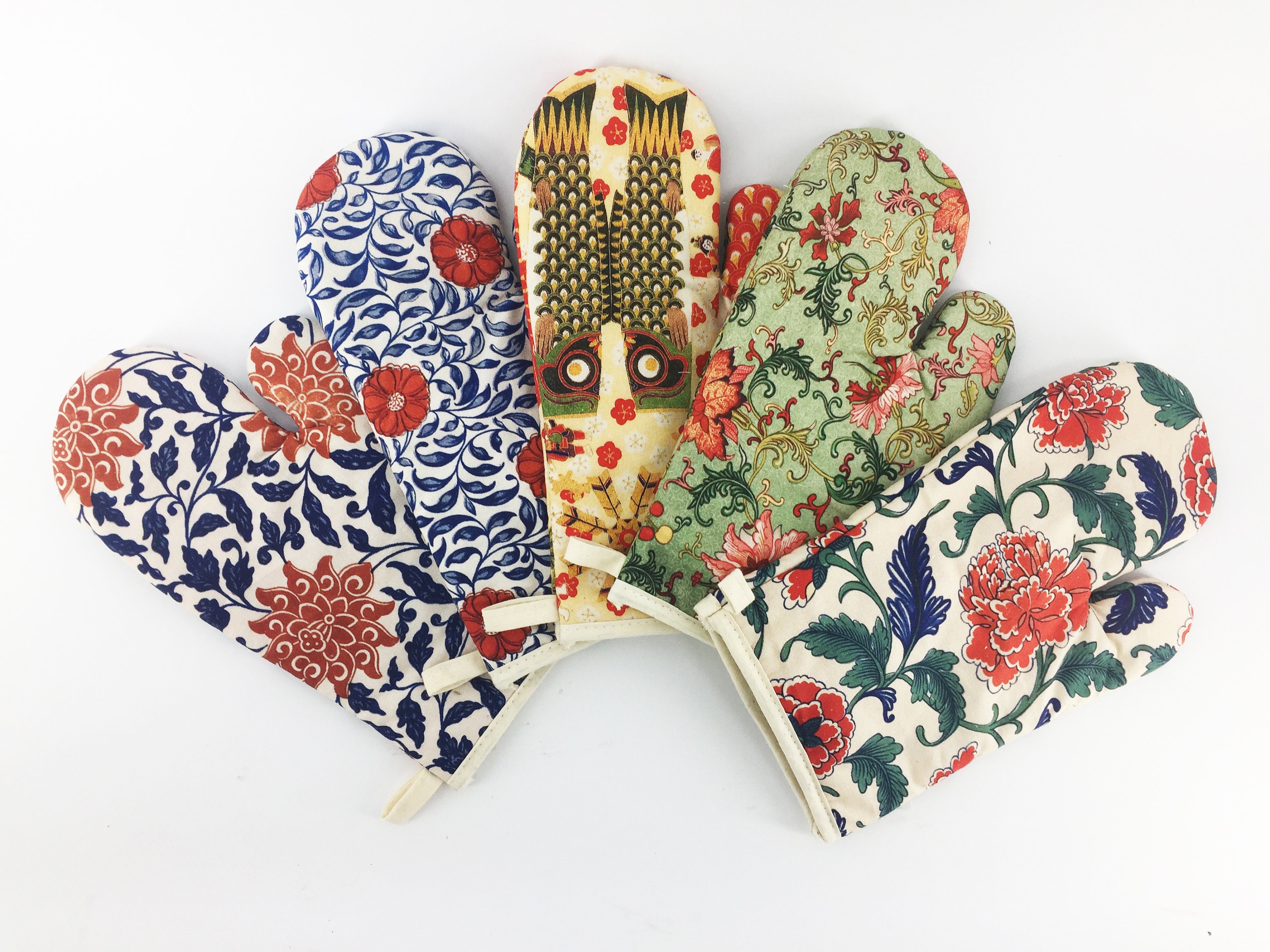 Guanti da forno floreali, guanti da forno, guanti da cucina, presine, Chinoiserie, guanti da forno natalizi, regalo giapponese, Chinoiserie, stampa floreale