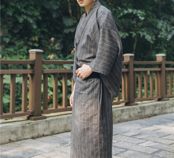 Men Casual Japanese Kimono Yukata Long Bathrobe Comfort Pajamas