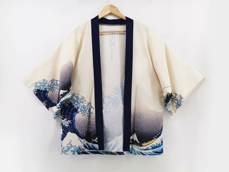 Kimono, Haori, Grande Onda al largo di Kanagawa, Abbigliamento giapponese, Giacca Kimono, Abito Kimono, Regali giapponesi, Uomini Kimono immagine 2