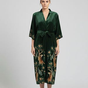 Tiger & Peacock Velvet Kimono – Luxury Loungewear Robe, Elegant Velvet Dressing Gown image 4