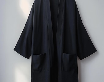 Cotton Black Kimono, Haori, Japanese Clothing, Kimono Jacket Cotton, Aesthetic Clothing, Kimono Robe, Japanese Gifts