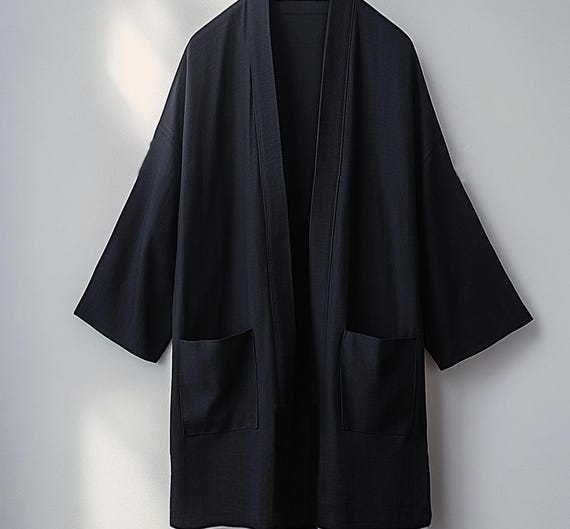 Cotton Black Kimono, Haori, Japanese Clothing, Kimono Jacket Cotton, Aesthetic Clothing, Kimono Robe, Japanese Gifts