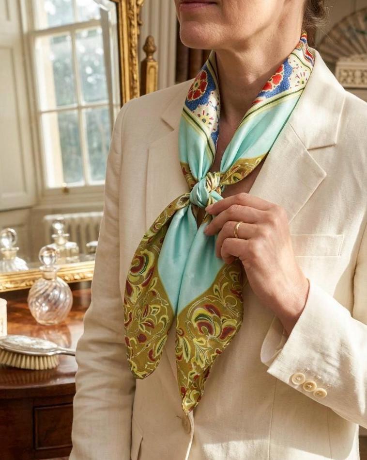 Luxury Silk Scarf 90x90cm, Chinoiserie Square Scarf, Elegant Women's Silk Head Scarf, Artistic Gift for Her